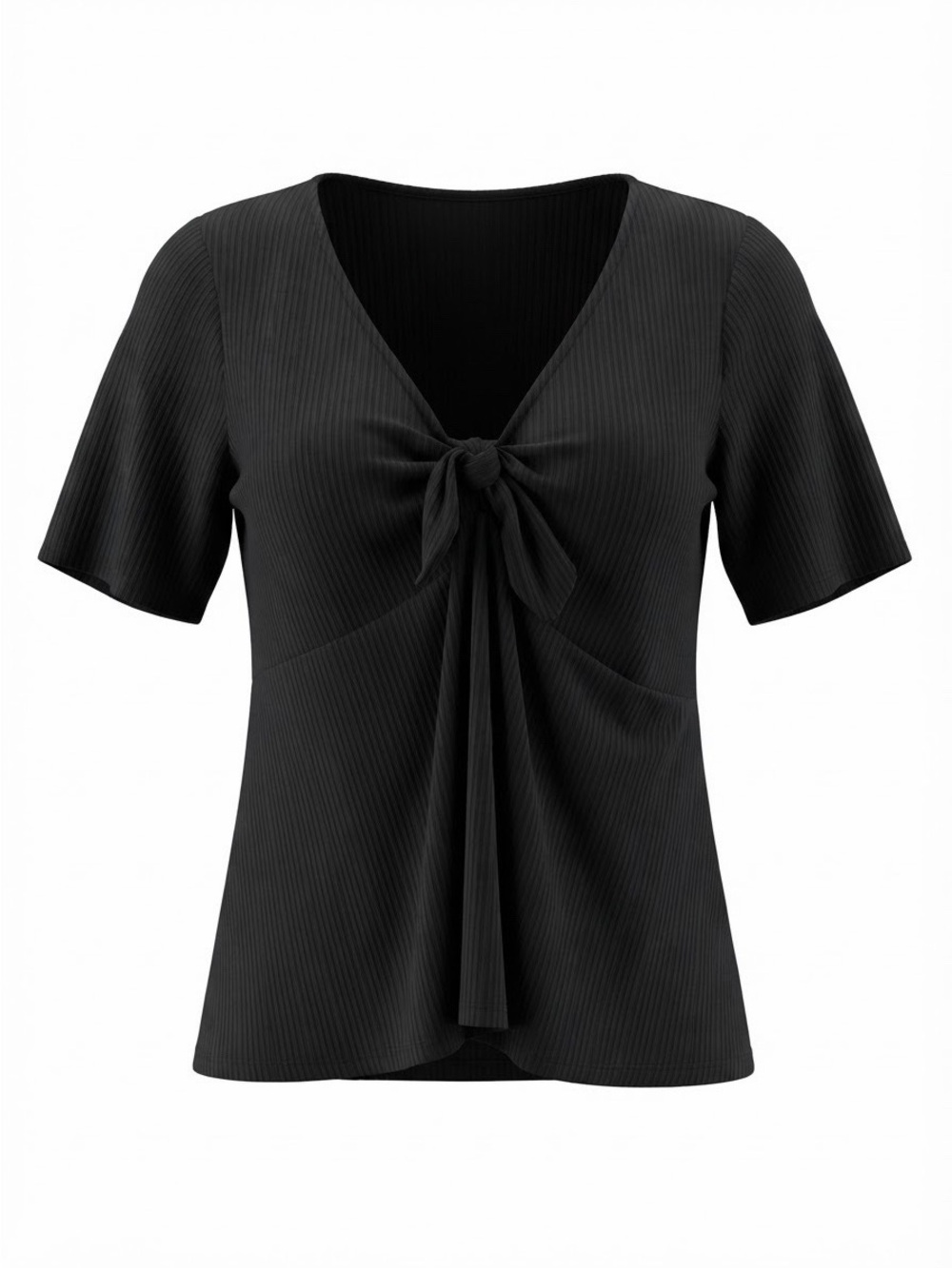 Addition Elle Black Tie-Front Short Sleeve V-Neck Top